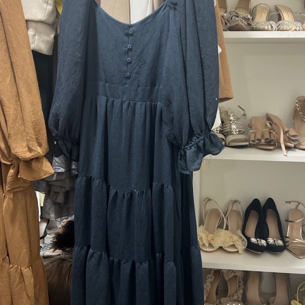Joyfolie Blue Tiered Buttoned Sundress